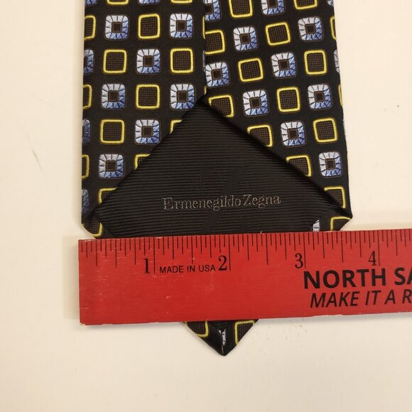 Ermenegildo Zegna Tie Geometric Mulicolored Squares Silk Necktie 58/3.75 - Picture 5 of 5